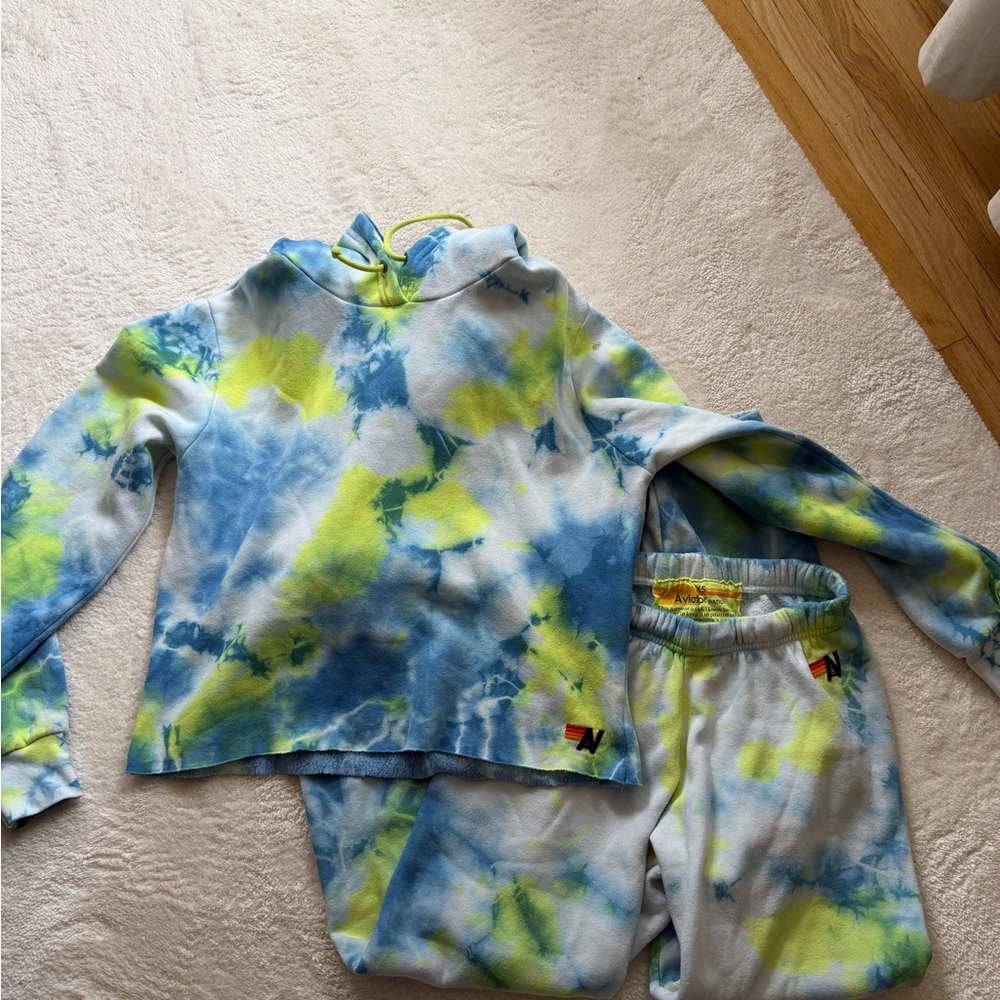 Tie-Dye Hoodie & Sweatpants Set - Blue, Lime, White